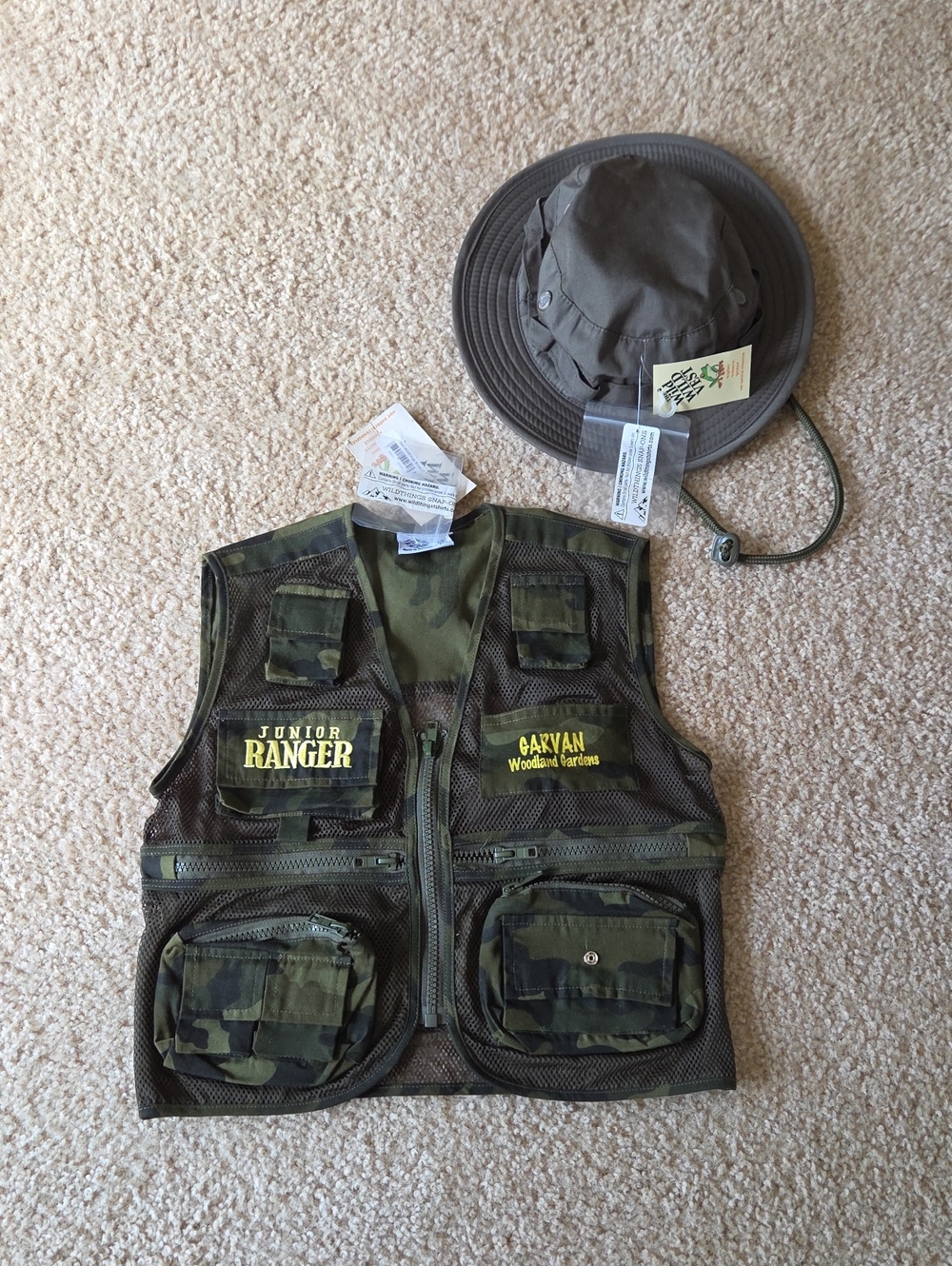 Junior Ranger Camo Kids Adventure Vest And Hat - Green